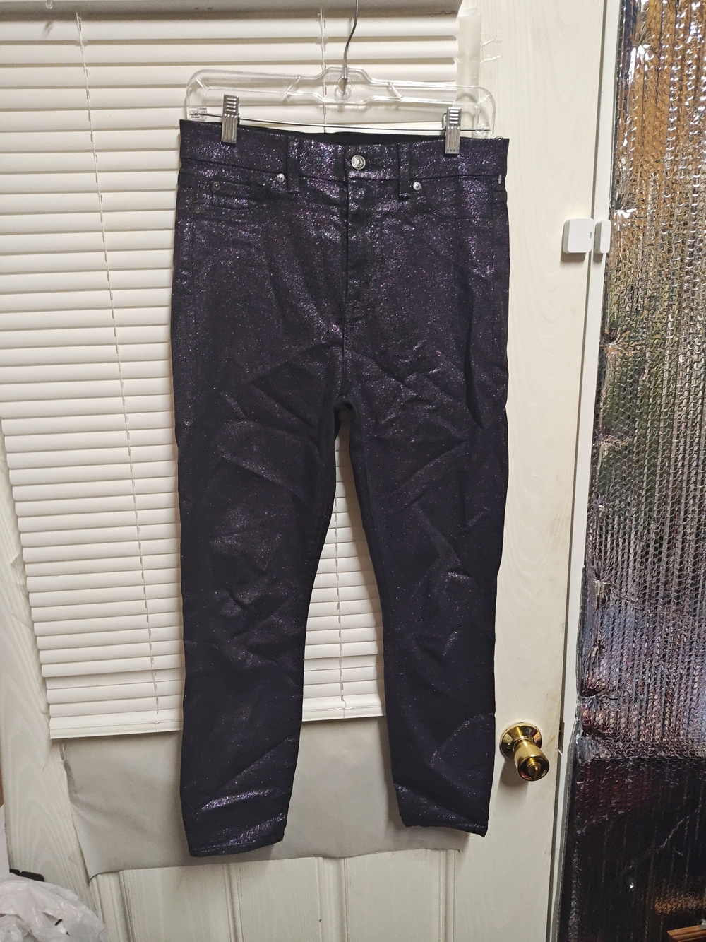 7 For All Mankind Purple Sparkle Skinny Ankle Jeans